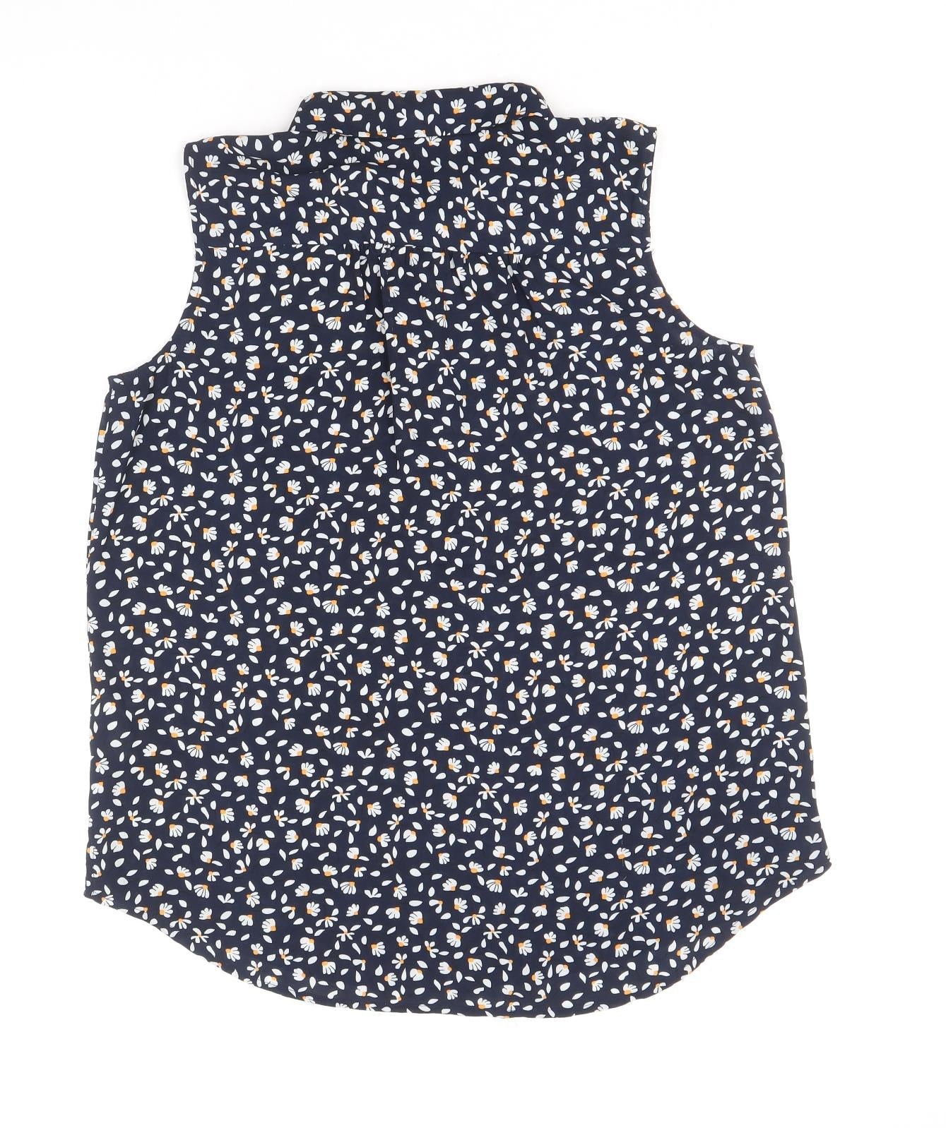 Max Womens Blue Geometric Polyester Basic Tank Size 10 V-Neck