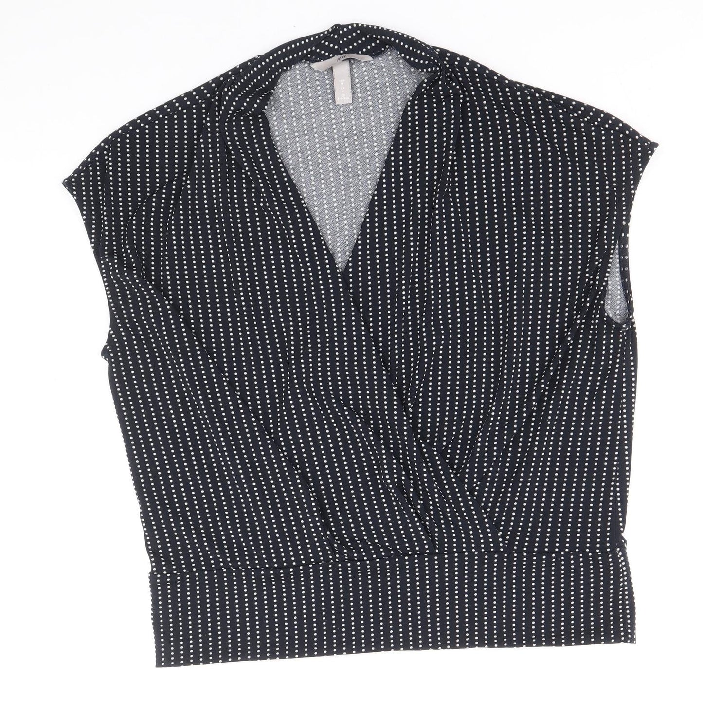 H&M Womens Blue Polka Dot Polyester Basic Blouse Size M V-Neck