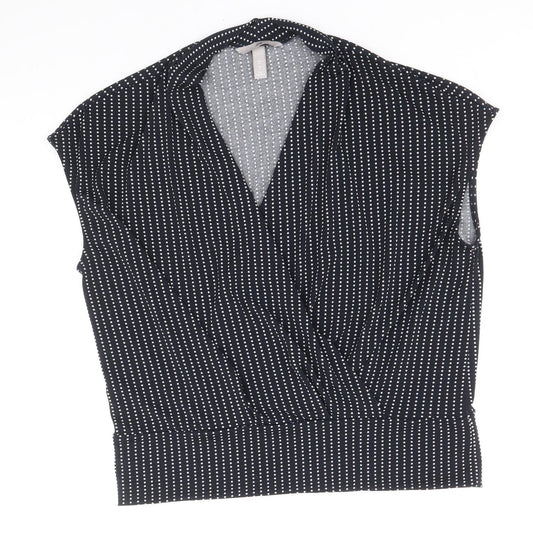 H&M Womens Blue Polka Dot Polyester Basic Blouse Size M V-Neck