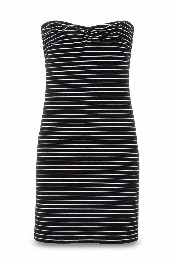 Miss Selfridge Womens Black Striped Cotton Tank Dress Size 8 Off the Shoulder Pullover