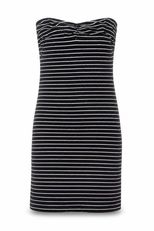 Miss Selfridge Womens Black Striped Cotton Tank Dress Size 8 Off the Shoulder Pullover
