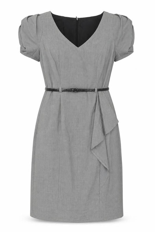 Marks and Spencer Womens Black Herringbone Polyester A-Line Size 10 V-Neck Zip - Removable belt