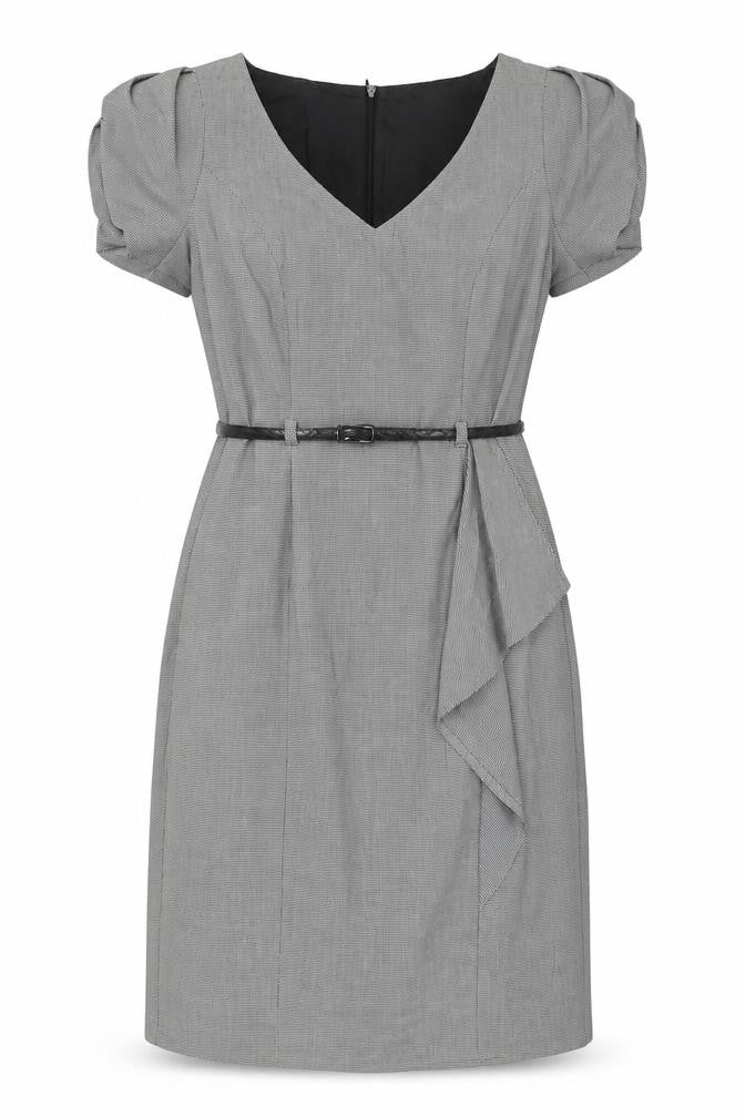 Marks & Spencer Womens Black Herringbone Polyester A-Line Size 10 V-Neck Zip - Removable belt