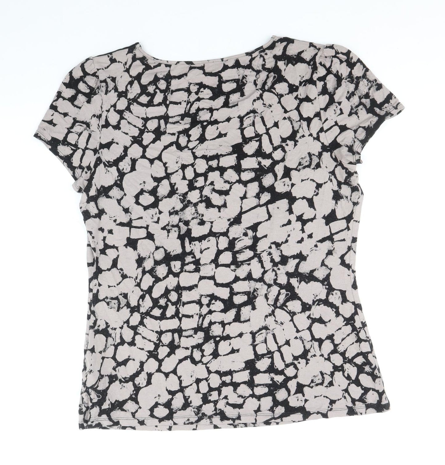 Marks and Spencer Womens Black Geometric Viscose Basic Blouse Size 12 Round Neck