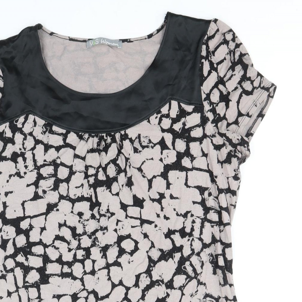 Marks and Spencer Womens Black Geometric Viscose Basic Blouse Size 12 Round Neck