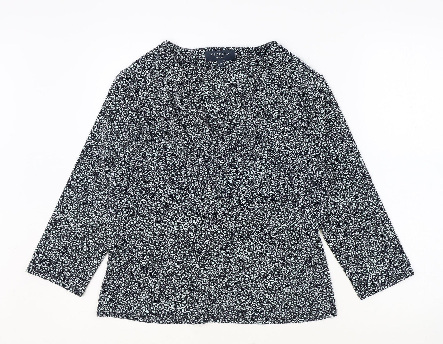 Viyella Womens Blue Floral Polyester Basic Blouse Size M V-Neck