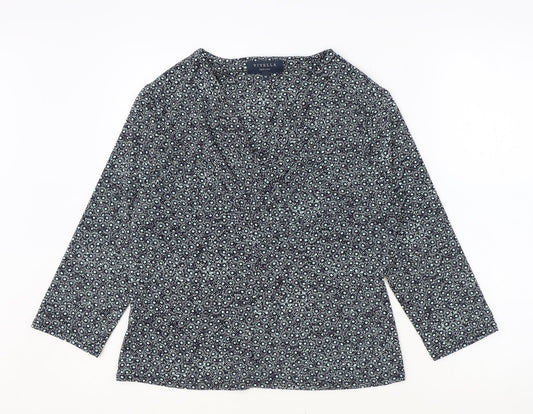 Viyella Womens Blue Floral Polyester Basic Blouse Size M V-Neck