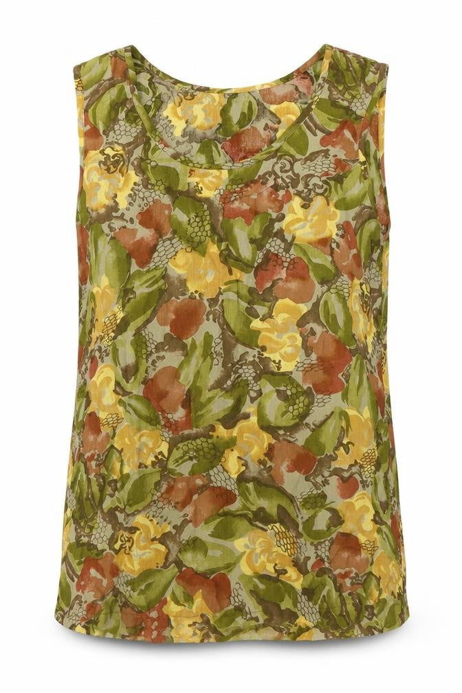 Precis Womens Green Floral Viscose Basic Tank Size 10 Scoop Neck