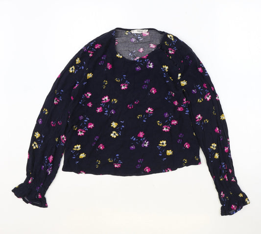 Mango Womens Blue Floral Viscose Basic Blouse Size S Scoop Neck