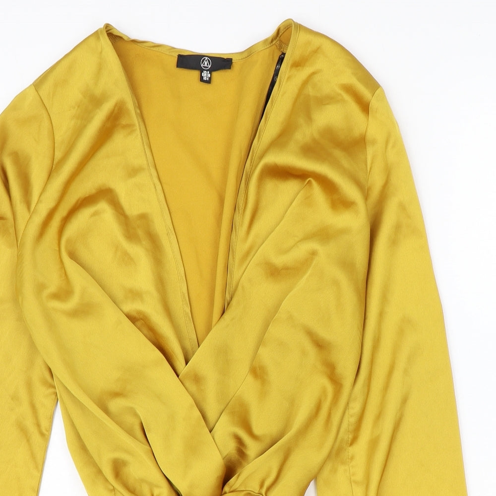 Missguided Womens Gold Polyester Bodysuit One-Piece Size 8 Snap