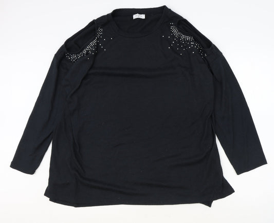 Papaya Womens Black Polyester Basic Blouse Size XL Scoop Neck - Cold Shoulder Detail