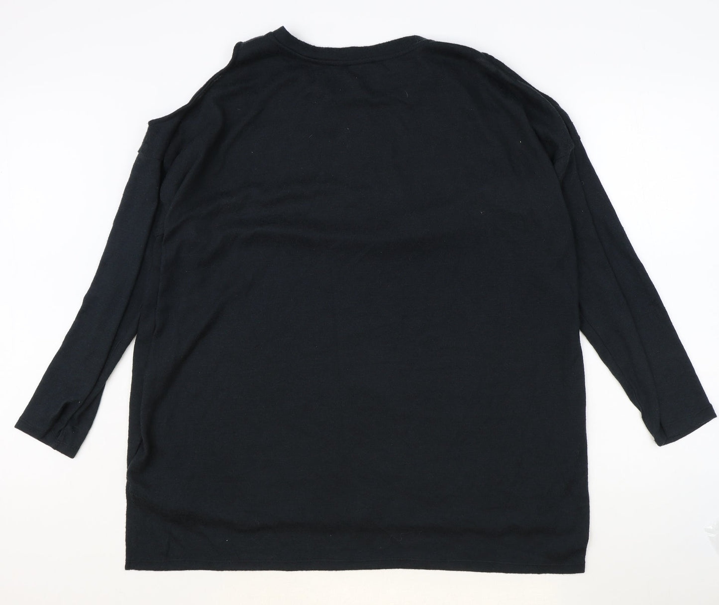 Papaya Womens Black Polyester Basic Blouse Size XL Scoop Neck - Cold Shoulder Detail