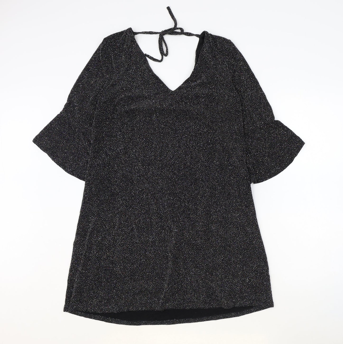 F&F Womens Black Nylon A-Line Size 12 V-Neck Tie