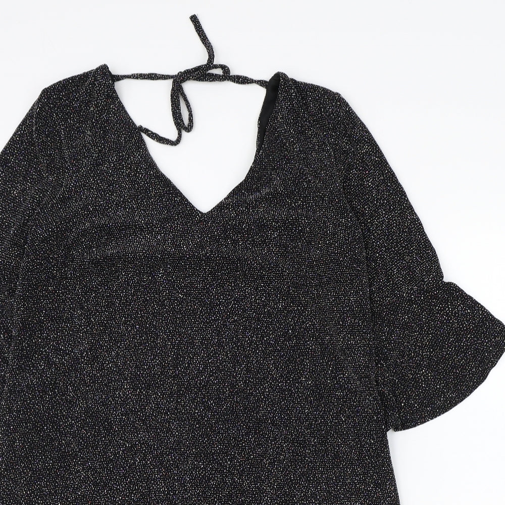 F&F Womens Black Nylon A-Line Size 12 V-Neck Tie
