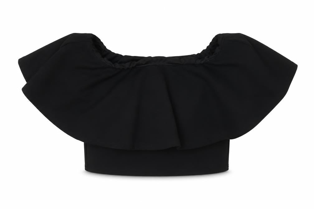 Styleverse Womens Black Polyester Cropped Blouse Size 12 Off the Shoulder