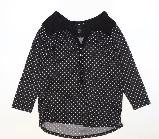 H&M Womens Blue Polka Dot Viscose Basic Blouse Size XS V-Neck