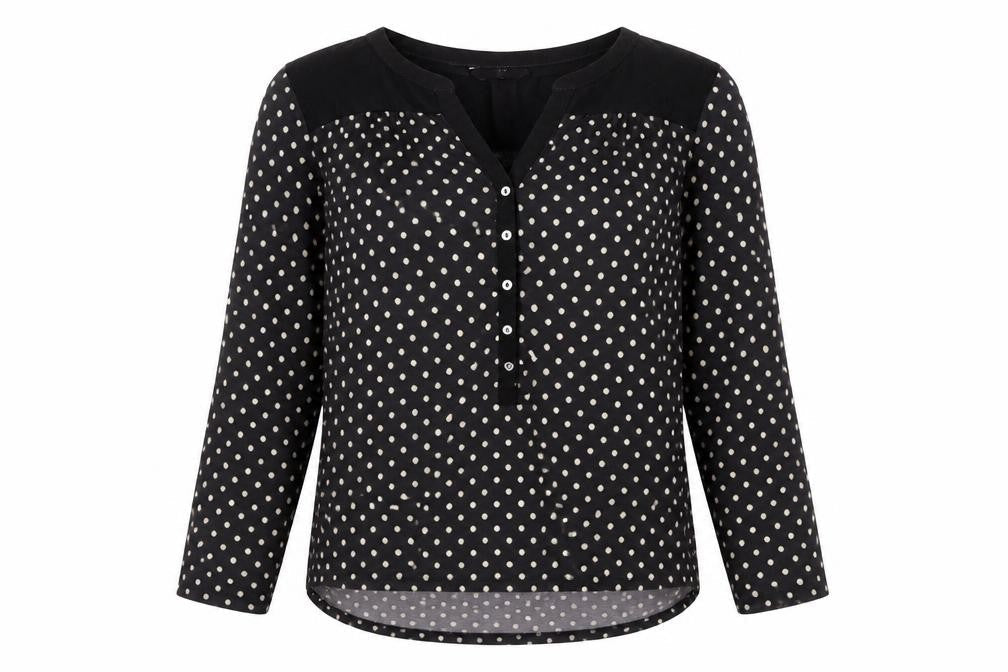 H&M Womens Blue Polka Dot Viscose Basic Blouse Size XS V-Neck