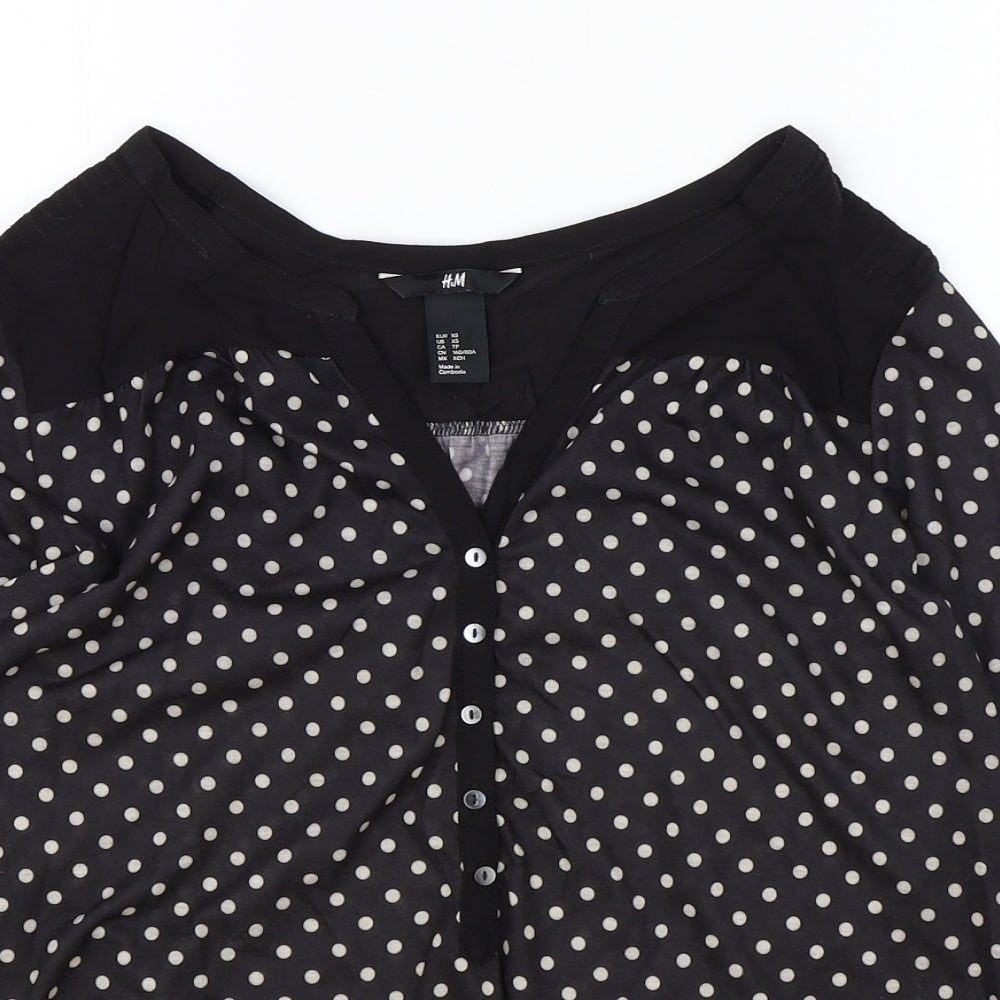 H&M Womens Blue Polka Dot Viscose Basic Blouse Size XS V-Neck