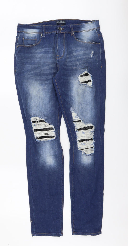 ONM Mens Blue Cotton Straight Jeans Size 32 in L32 in Regular Button