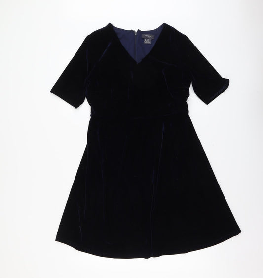 Manguun Womens Blue Polyester Fit & Flare Size 3XS V-Neck Zip
