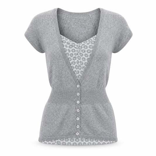 Marks and Spencer Womens Grey Geometric Acrylic Basic Blouse Size 12 Square Neck - Twin Set