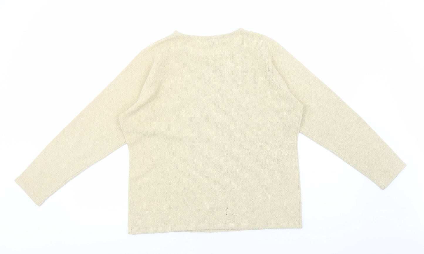 EWM Womens Beige Round Neck Acrylic Pullover Jumper Size M - Floral