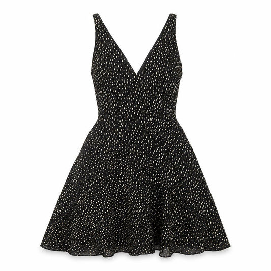 Miss Selfridge Womens Black Geometric Polyester Fit & Flare Size 8 V-Neck Zip