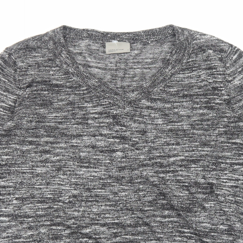 VERO MODA Womens Grey V-Neck Polyester Pullover Jumper Size S