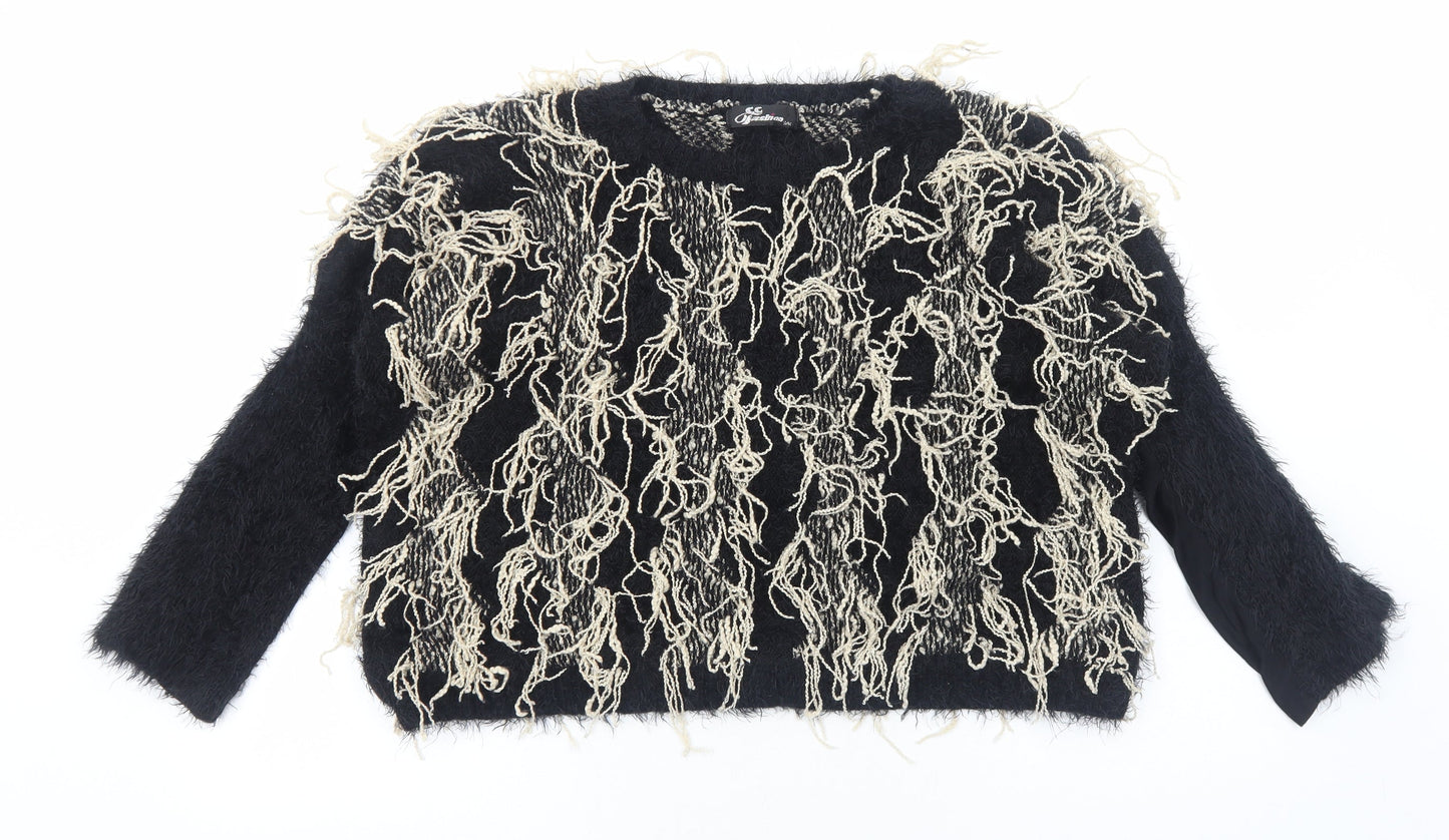 CC Fashion Womens Black Round Neck Acrylic Pullover Jumper Size S