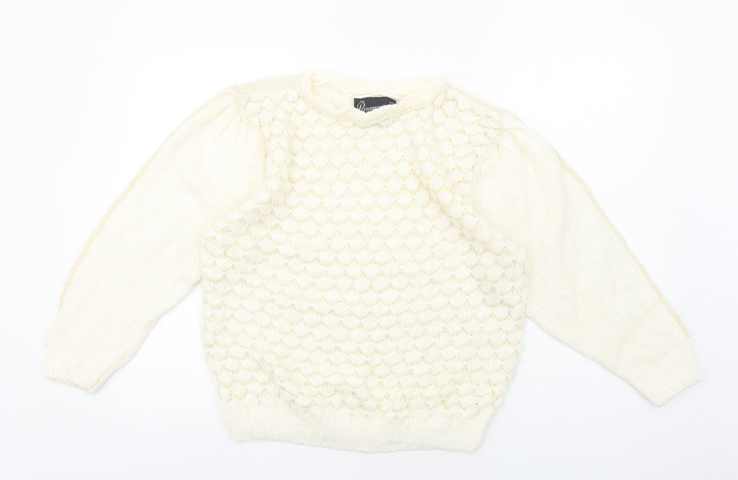 Paramour Womens White Round Neck Acrylic Pullover Jumper One Size