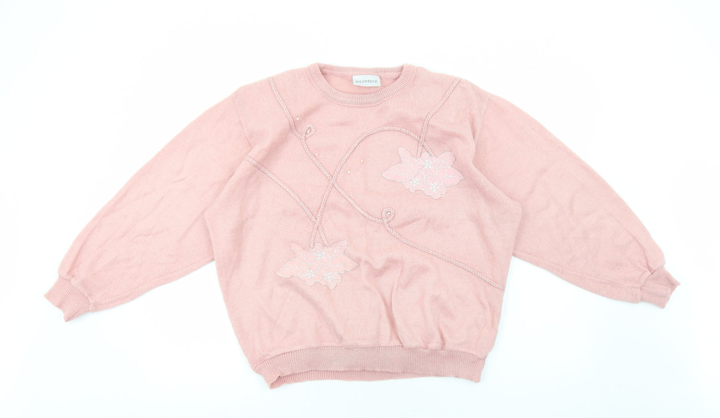 essence Womens Pink Round Neck Polyester Pullover Jumper Size M