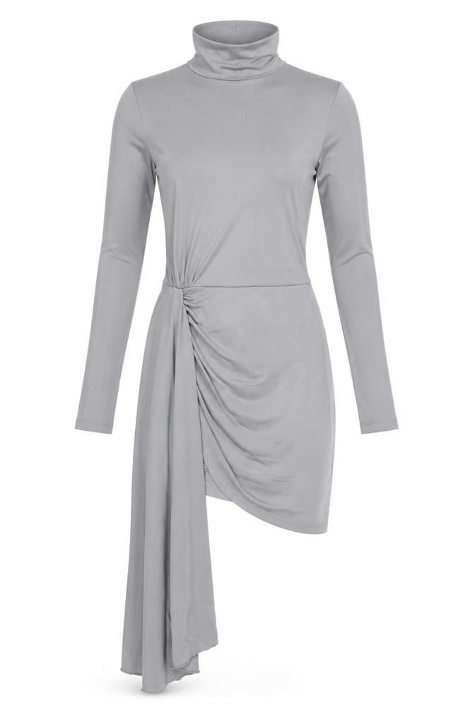Zara Womens Grey Polyester Bodycon Size S High Neck Button