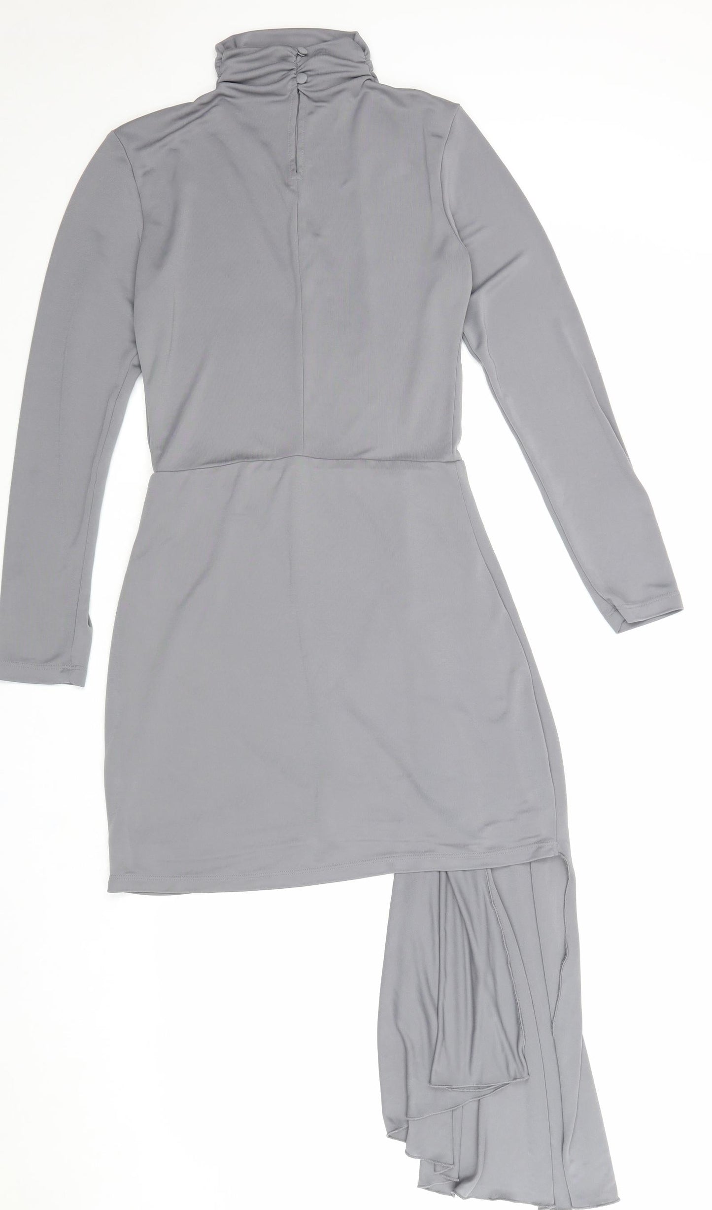 Zara Womens Grey Polyester Bodycon Size S High Neck Button