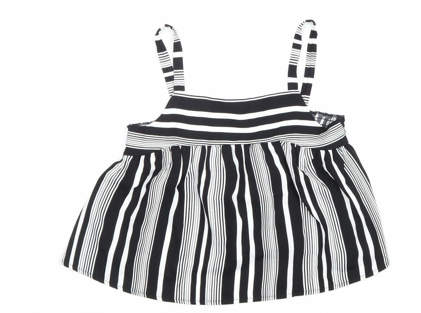 Primark Girls Black Striped Polyester Basic Blouse Size 10-11 Years Square Neck Pullover