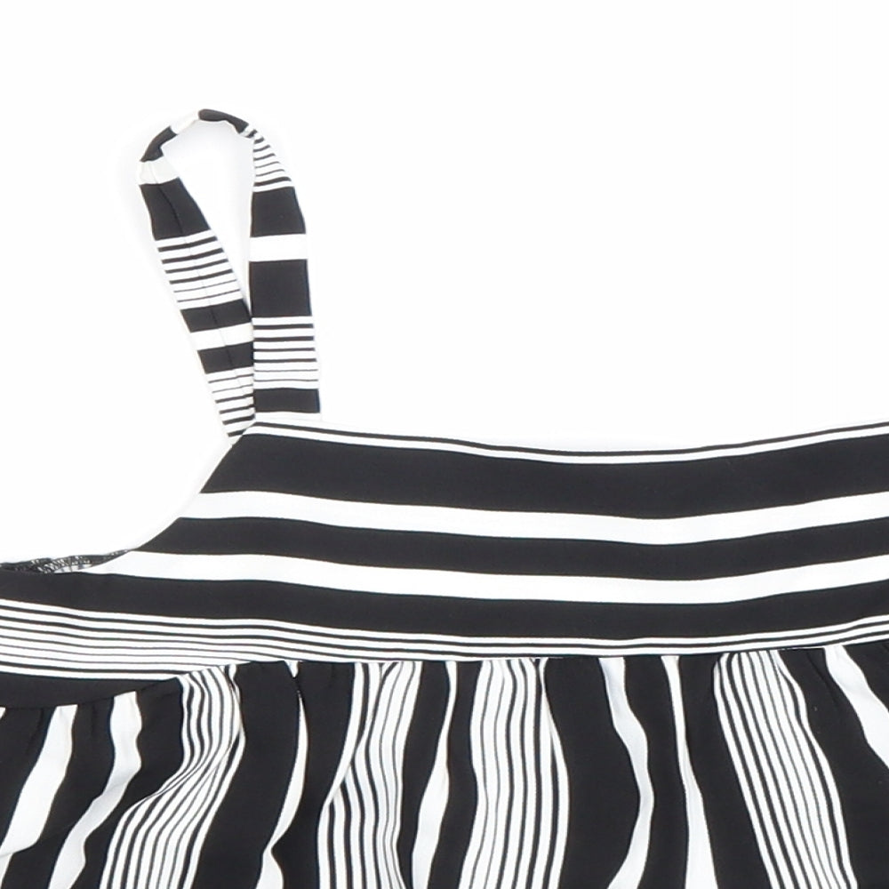 Primark Girls Black Striped Polyester Basic Blouse Size 10-11 Years Square Neck Pullover