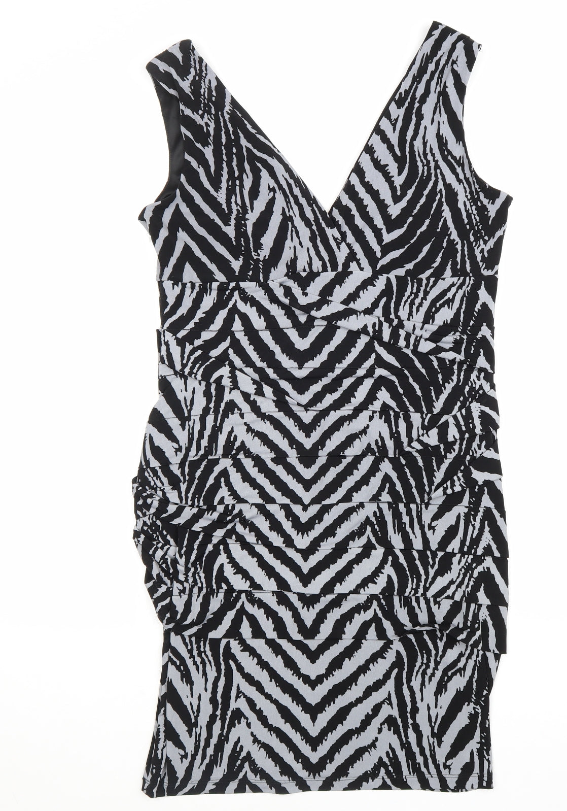 Saint Tropez Clothing Womens Grey Animal Print Polyester Bodycon Size 12 V-Neck Pullover - Tiger Pattern