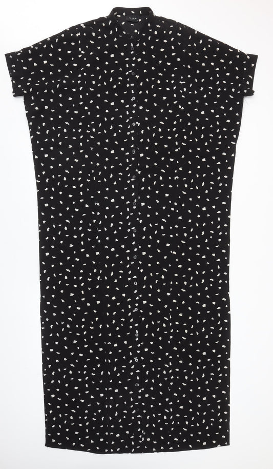 Villa Womens Black Geometric Polyester Shirt Dress Size XS Collared Button