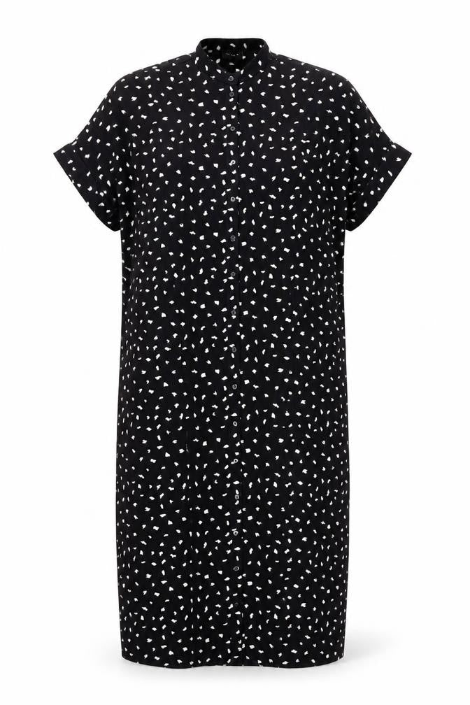 Villa Womens Black Geometric Polyester Shirt Dress Size XS Collared Button