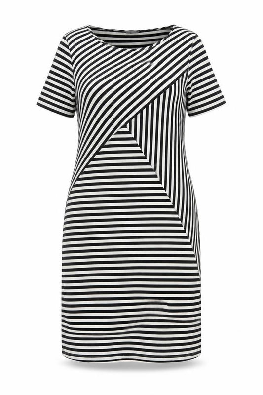 Marks and Spencer Womens Black Striped Viscose A-Line Size 12 Round Neck Pullover