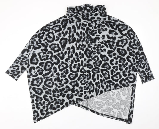 Quiz Womens Grey Roll Neck Animal Print Polyester Pullover Jumper Size M