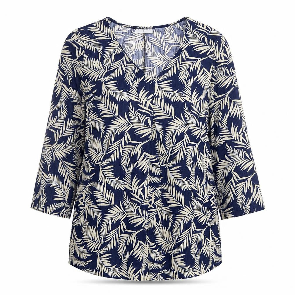 Bodyprints Womens Blue Geometric Polyester Basic Blouse Size S V-Neck