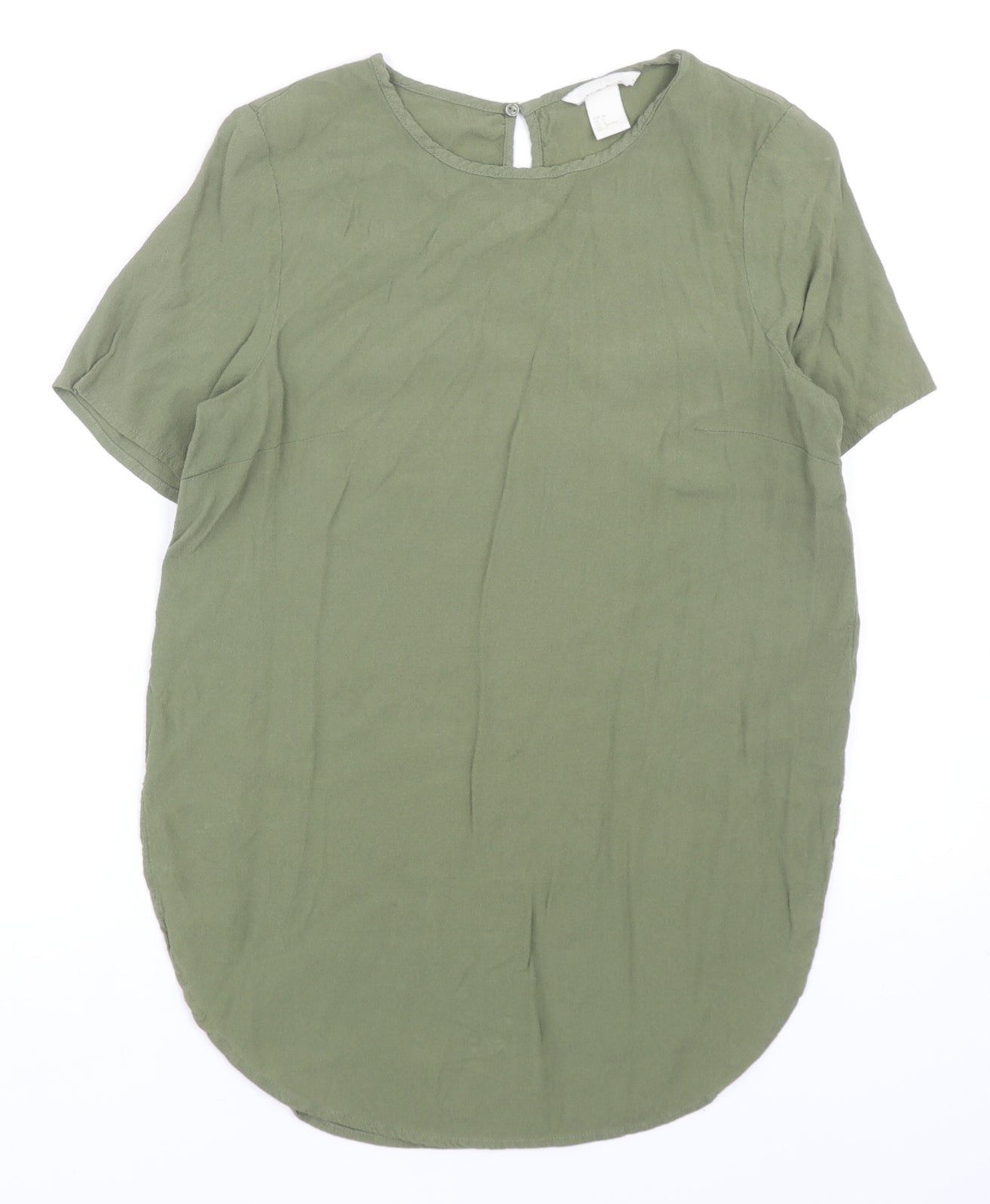 H&M Womens Green Viscose Basic T-Shirt Size 8 Round Neck
