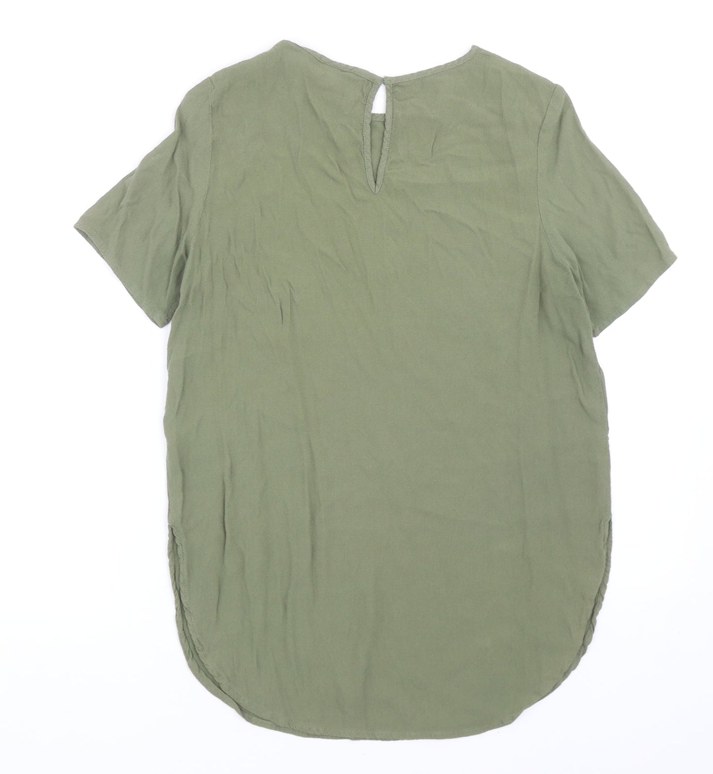 H&M Womens Green Viscose Basic T-Shirt Size 8 Round Neck
