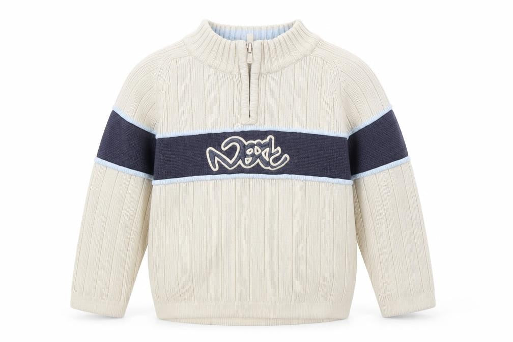 Next Boys Beige High Neck Cotton Pullover Jumper Size 2XS Zip