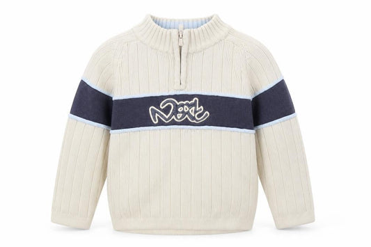 Next Boys Beige High Neck Cotton Pullover Jumper Size 2XS Zip