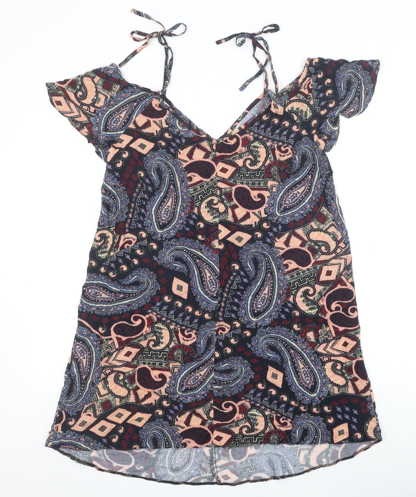 River Island Womens Multicoloured Geometric Viscose A-Line Size 12 V-Neck Pullover