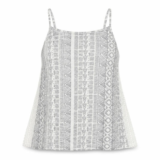 New Look Womens Grey Geometric Polyester Basic Tank Size 12 Round Neck - Lace Detail
