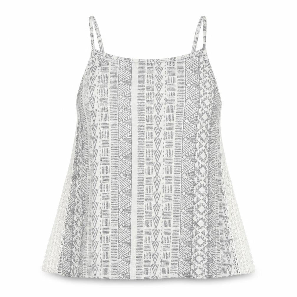 New Look Womens Grey Geometric Polyester Basic Tank Size 12 Round Neck - Lace Detail