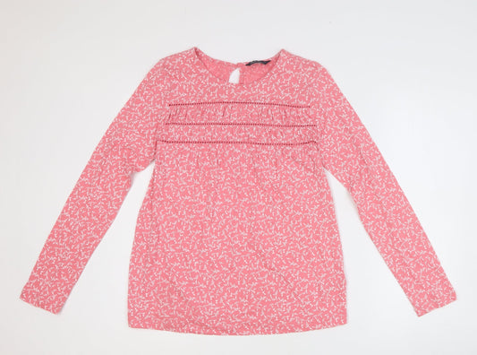 Marks and Spencer Womens Pink Geometric 100% Cotton Basic T-Shirt Size 6 Round Neck
