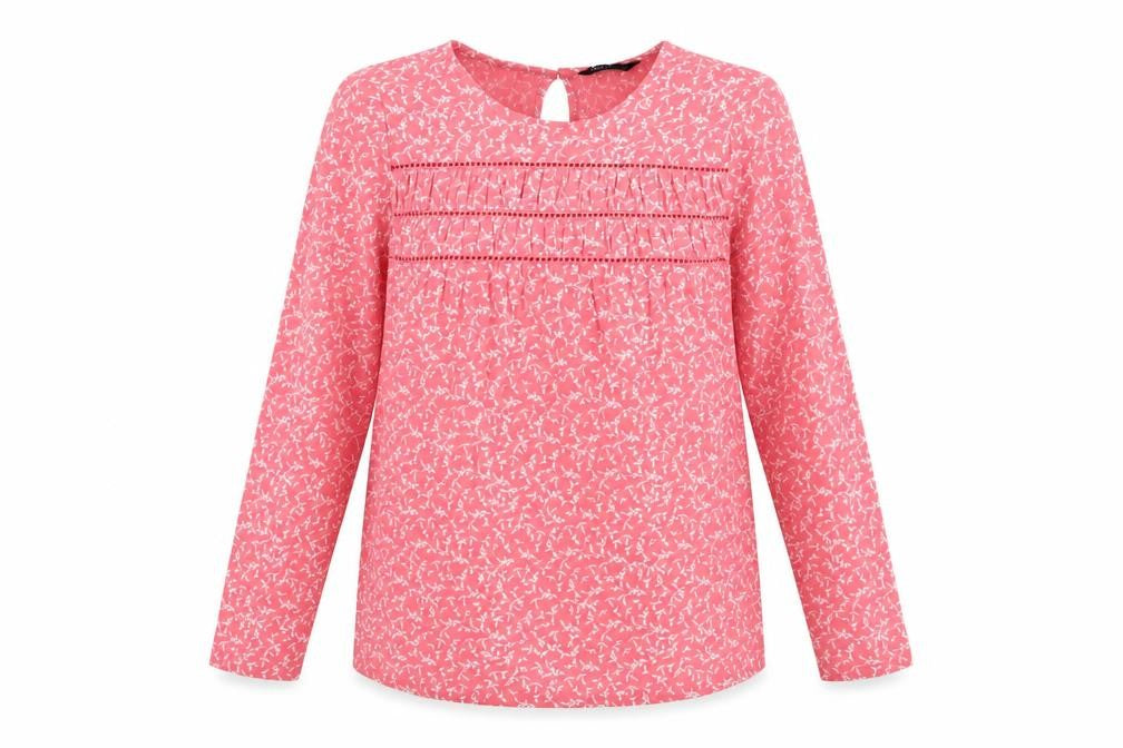 Marks & Spencer Womens Pink Geometric 100% Cotton Basic T-Shirt Size 6 Round Neck